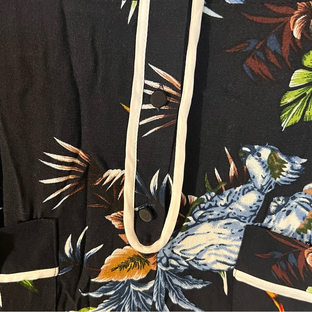 Women’s Zara Collar Floral Macaw Button Up Pant Jumpsuit Tropical Size L Parrot - Picture 5 of 8